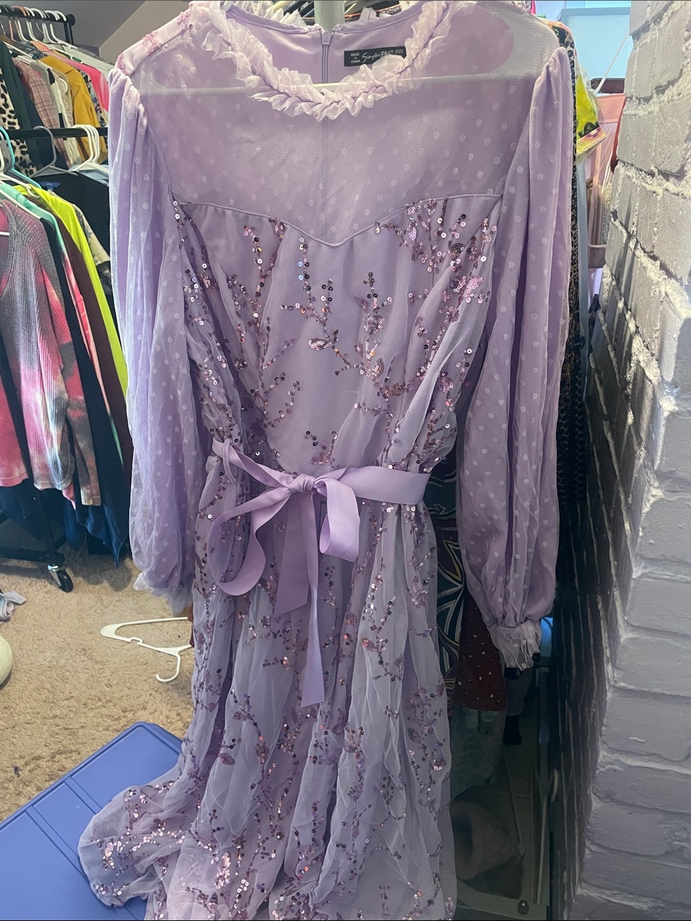 Simple Lilac Ruffle Mesh Dress